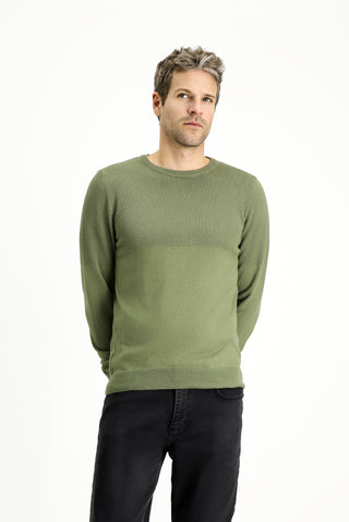  Orta Haki Bisiklet Yaka Slim Fit Dar Kesim Desenli Pamuklu Triko Kazak