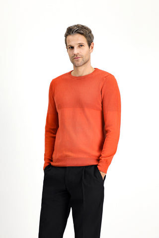  Kiremit Bisiklet Yaka Slim Fit Dar Kesim Desenli Pamuklu Triko Kazak