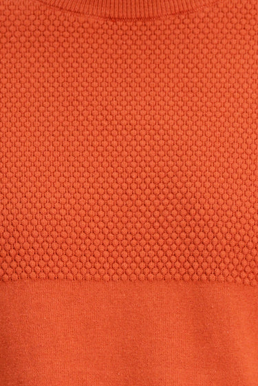 Kiremit Bisiklet Yaka Slim Fit Dar Kesim Desenli Pamuklu Triko Kazak