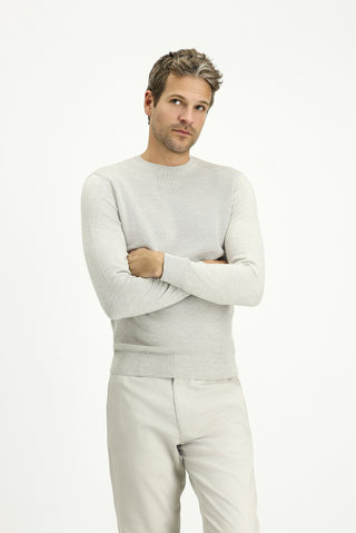  Açık Gri Melanj Bisiklet Yaka Slim Fit Dar Kesim Desenli Pamuklu Triko Kazak