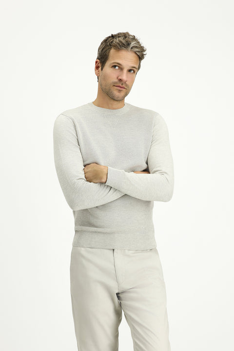 Açık Gri Melanj Bisiklet Yaka Slim Fit Dar Kesim Desenli Pamuklu Triko Kazak