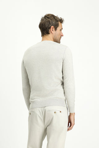  Açık Gri Melanj Bisiklet Yaka Slim Fit Dar Kesim Desenli Pamuklu Triko Kazak