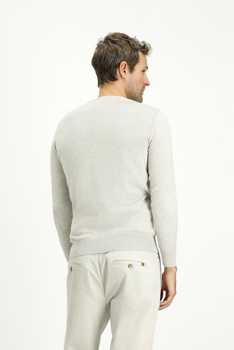 Açık Gri Melanj Bisiklet Yaka Slim Fit Dar Kesim Desenli Pamuklu Triko Kazak