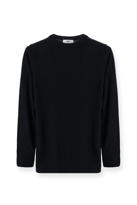 Koyu Lacivert Bisiklet Yaka Slim Fit Dar Kesim Desenli Pamuklu Triko Kazak