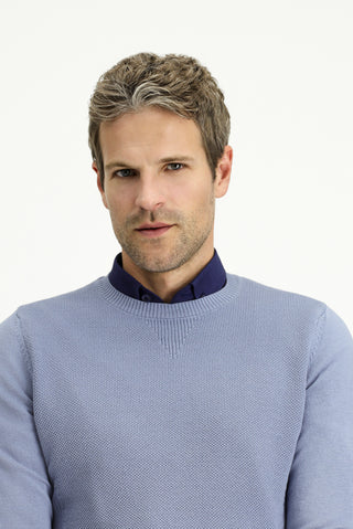  Havacı Mavi Bisiklet Yaka Slim Fit Dar Kesim Desenli Pamuklu Triko Kazak