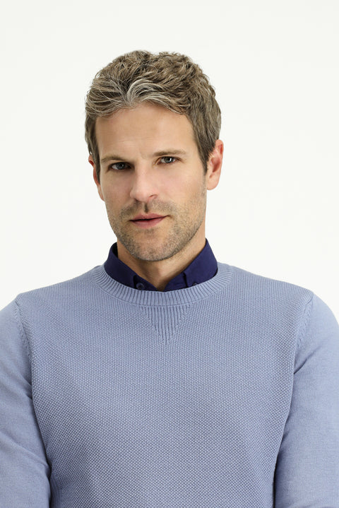 Havacı Mavi Bisiklet Yaka Slim Fit Dar Kesim Desenli Pamuklu Triko Kazak