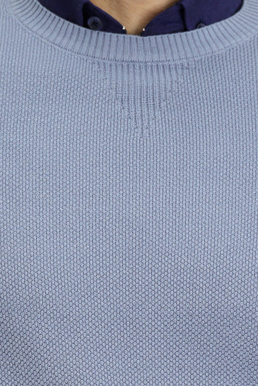 Havacı Mavi Bisiklet Yaka Slim Fit Dar Kesim Desenli Pamuklu Triko Kazak