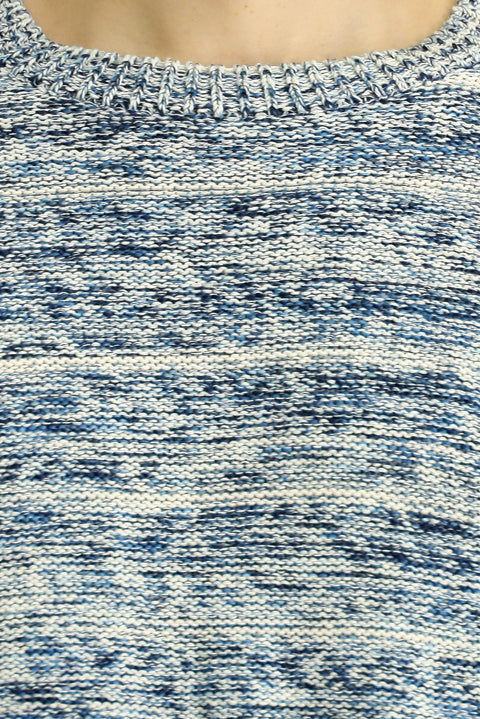 Açık Mavi Bisiklet Yaka Oversize Desenli Pamuklu Triko Kazak