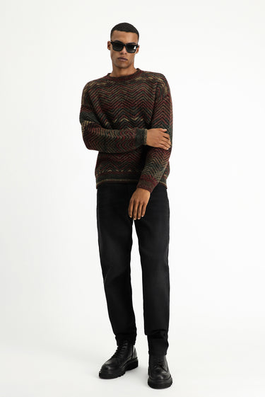  Açık Bordo Bisiklet Yaka Oversize Desenli Yünlü Triko Kazak