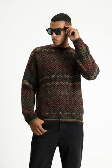  Açık Bordo Bisiklet Yaka Oversize Desenli Yünlü Triko Kazak