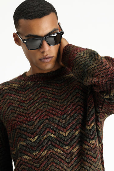 Açık Bordo Bisiklet Yaka Oversize Desenli Yünlü Triko Kazak