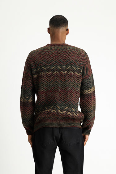 Açık Bordo Bisiklet Yaka Oversize Desenli Yünlü Triko Kazak