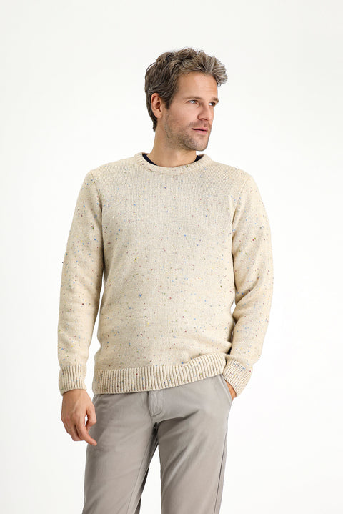 Açık Bej Bisiklet Yaka Slim Fit Dar Kesim Desenli Yünlü Triko Kazak