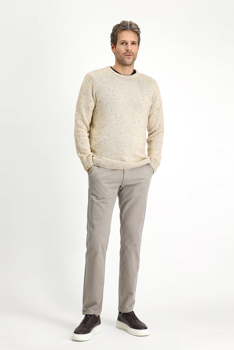 Açık Bej Bisiklet Yaka Slim Fit Dar Kesim Desenli Yünlü Triko Kazak