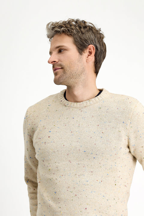 Açık Bej Bisiklet Yaka Slim Fit Dar Kesim Desenli Yünlü Triko Kazak