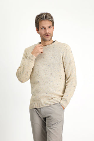  Açık Bej Bisiklet Yaka Slim Fit Dar Kesim Desenli Yünlü Triko Kazak