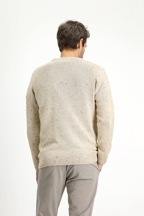 Açık Bej Bisiklet Yaka Slim Fit Dar Kesim Desenli Yünlü Triko Kazak