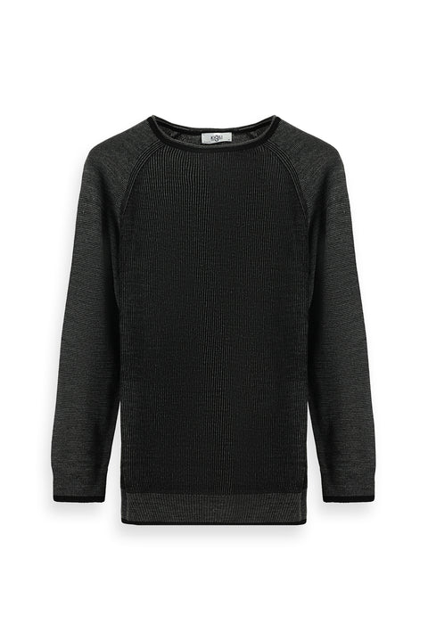 Black Crew Neck Slim Fit Striped Knit Sweater