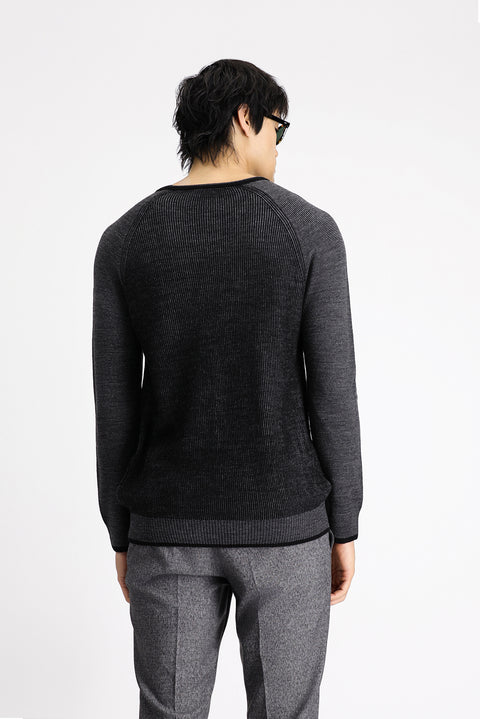 Black Crew Neck Slim Fit Striped Knit Sweater