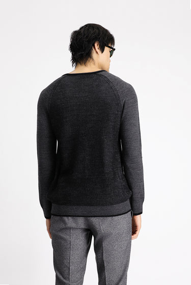 Siyah Bisiklet Yaka Slim Fit Dar Kesim Çizgili Triko Kazak