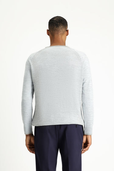 Açık Mavi Bisiklet Yaka Slim Fit Dar Kesim Çizgili Triko Kazak