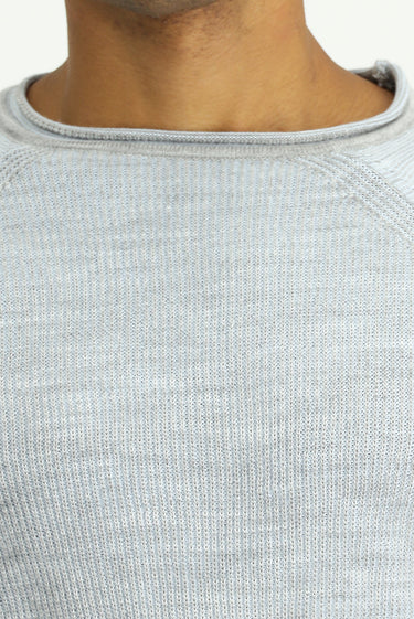 Açık Mavi Bisiklet Yaka Slim Fit Dar Kesim Çizgili Triko Kazak