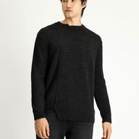 Koyu Antrasit Melanj Bisiklet Yaka Oversize Desenli Triko Kazak