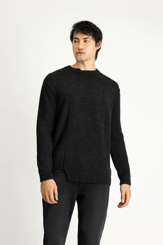  Koyu Antrasit Melanj Bisiklet Yaka Oversize Desenli Triko Kazak