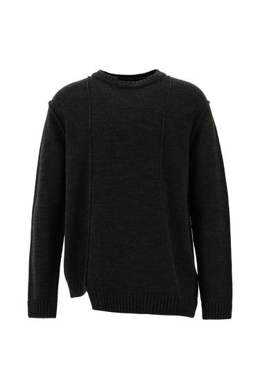 Koyu Antrasit Melanj Bisiklet Yaka Oversize Desenli Triko Kazak