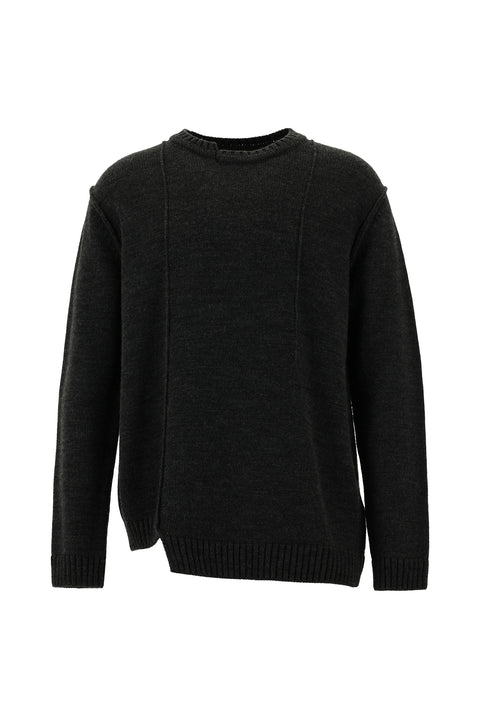 Koyu Antrasit Melanj Bisiklet Yaka Oversize Desenli Triko Kazak