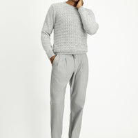 Açık Gri Melanj Bisiklet Yaka Regular Fit Desenli Triko Kazak