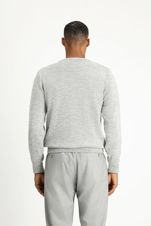 Açık Gri Melanj Bisiklet Yaka Regular Fit Desenli Triko Kazak