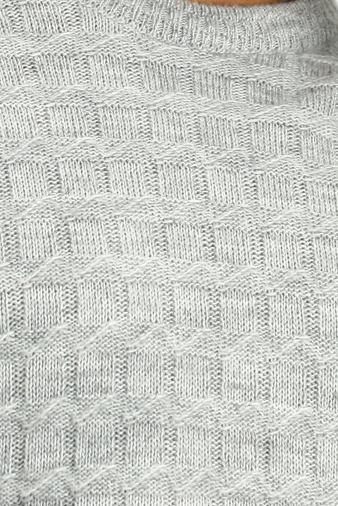 Açık Gri Melanj Bisiklet Yaka Regular Fit Desenli Triko Kazak