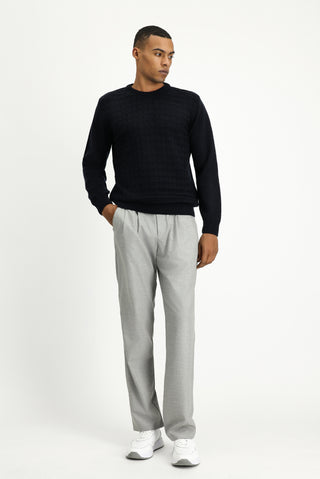  Koyu Lacivert Bisiklet Yaka Regular Fit Desenli Triko Kazak