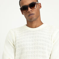 Ekru Bisiklet Yaka Regular Fit Desenli Triko Kazak