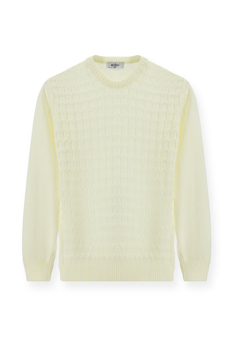 Ekru Bisiklet Yaka Regular Fit Desenli Triko Kazak