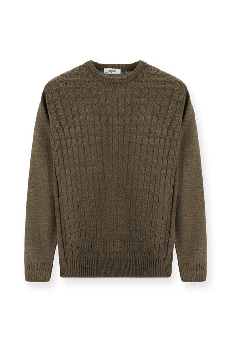 Orta Vizon Bisiklet Yaka Regular Fit Desenli Triko Kazak