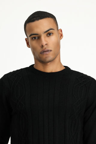  Siyah Bisiklet Yaka Regular Fit Desenli Triko Kazak