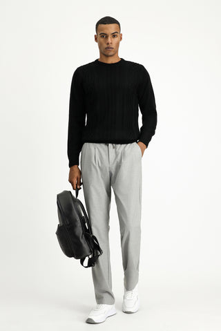  Siyah Bisiklet Yaka Regular Fit Desenli Triko Kazak