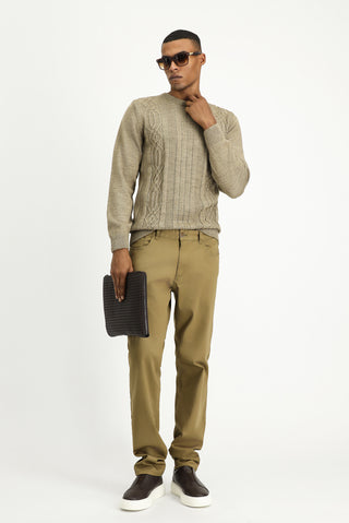  Orta Bej Bisiklet Yaka Regular Fit Desenli Triko Kazak