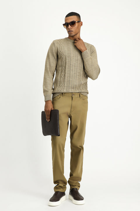 Orta Bej Bisiklet Yaka Regular Fit Desenli Triko Kazak