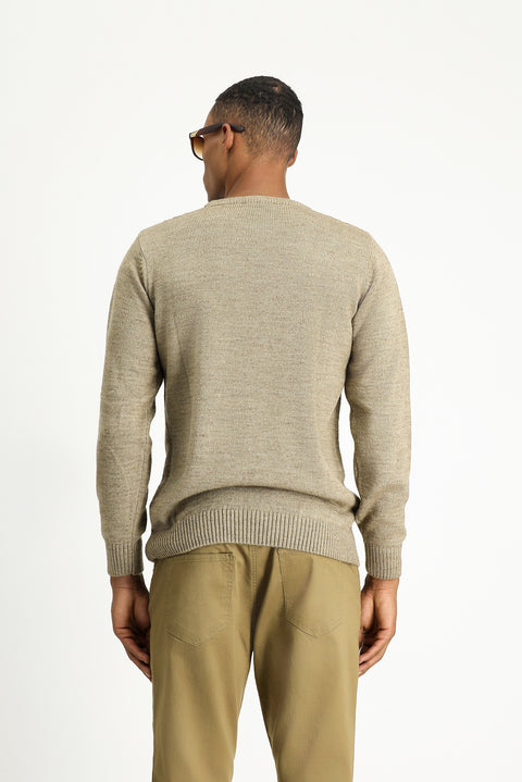 Orta Bej Bisiklet Yaka Regular Fit Desenli Triko Kazak