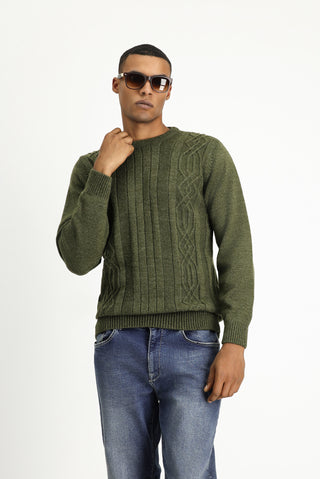  Orta Haki Bisiklet Yaka Regular Fit Desenli Triko Kazak