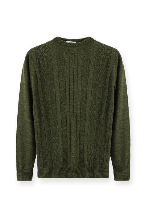 Orta Haki Bisiklet Yaka Regular Fit Desenli Triko Kazak