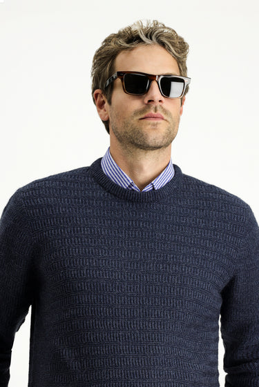 İndigo Bisiklet Yaka Regular Fit Desenli Triko Kazak