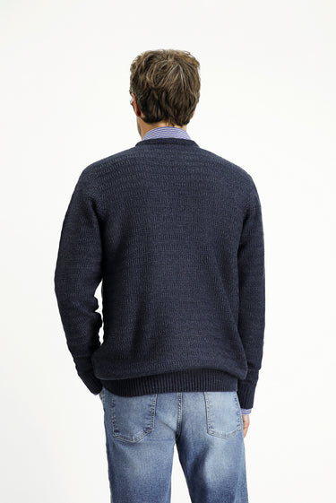 İndigo Bisiklet Yaka Regular Fit Desenli Triko Kazak