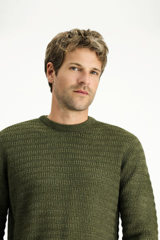  Orta Haki Bisiklet Yaka Regular Fit Desenli Triko Kazak-Ki??l?