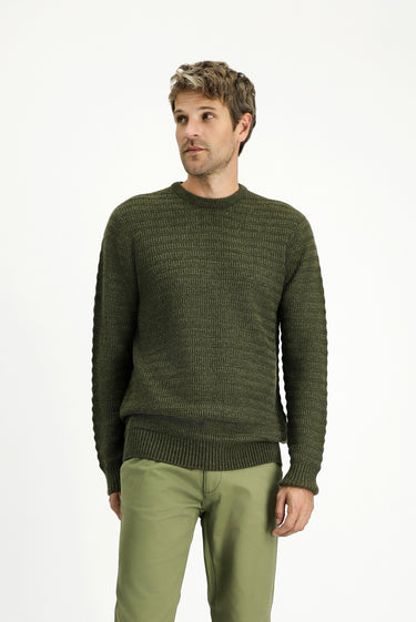 Orta Haki Bisiklet Yaka Regular Fit Desenli Triko Kazak