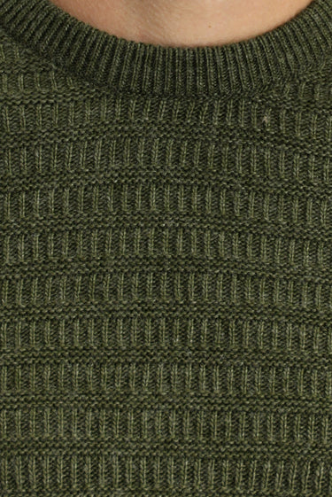 Orta Haki Bisiklet Yaka Regular Fit Desenli Triko Kazak