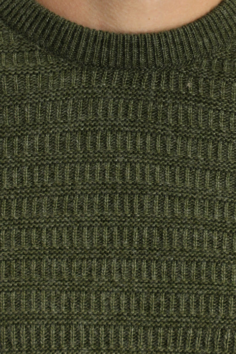 Orta Haki Bisiklet Yaka Regular Fit Desenli Triko Kazak